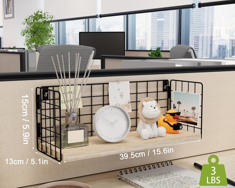 SoaShower Floating Cubicle Shelf with Hooks, Paulownia Wood Desktop Organizer for Office Cubicle Decor, Desk Shelf for Top of Desk & Cute Cubicle Accessories for Work - Image 3